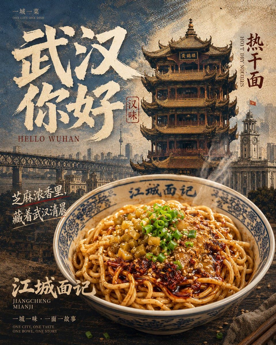 Vintage Wuhan Hot Dry Noodles Poster