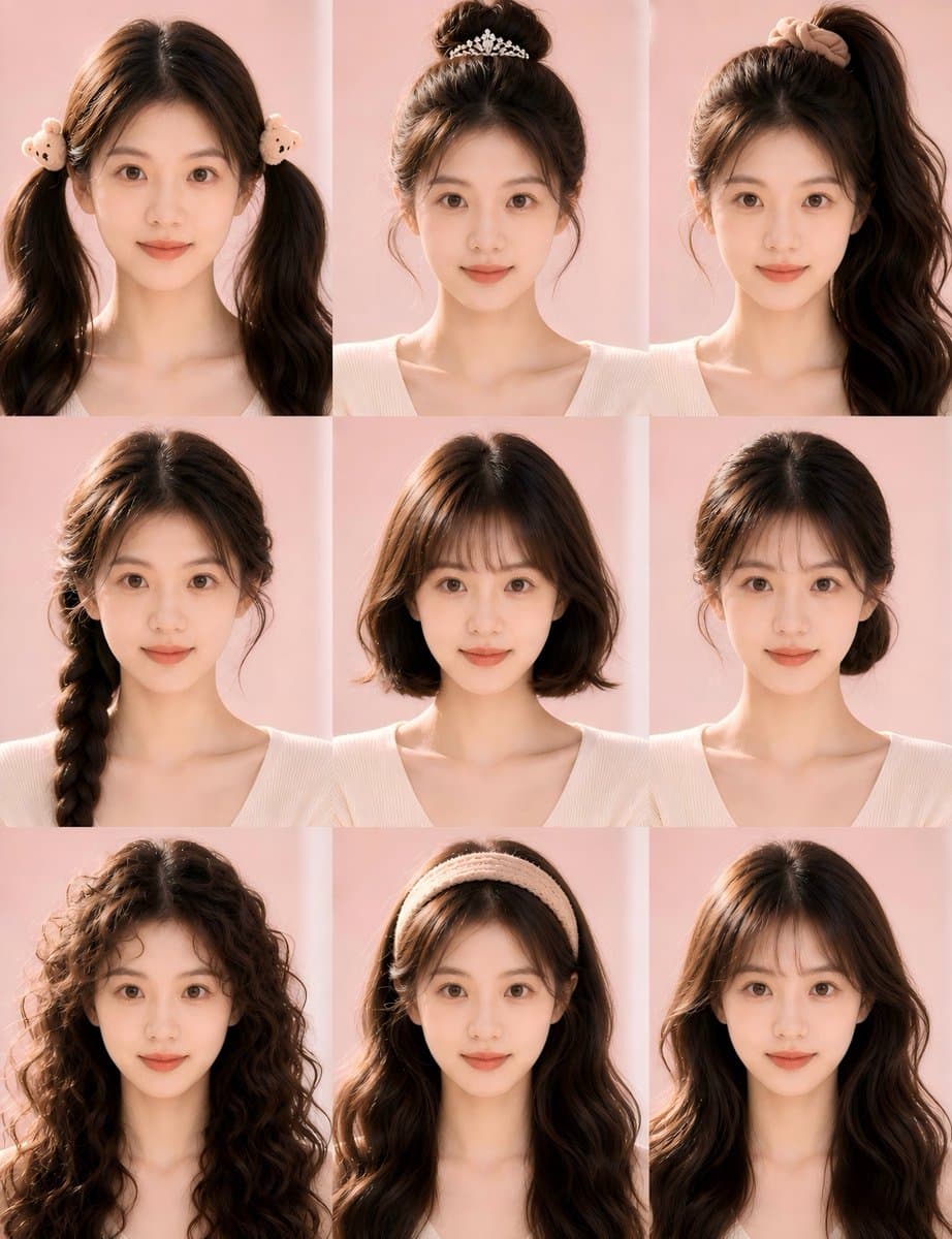 Nine-Style Hairstyle Try-On Collage
