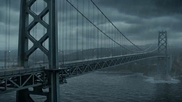Stormy Bridge Motorcycle Stunt