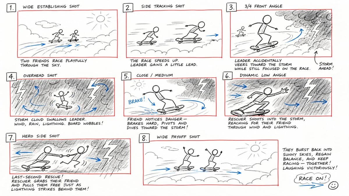 Hand-Drawn Storyboard Previs Sketch