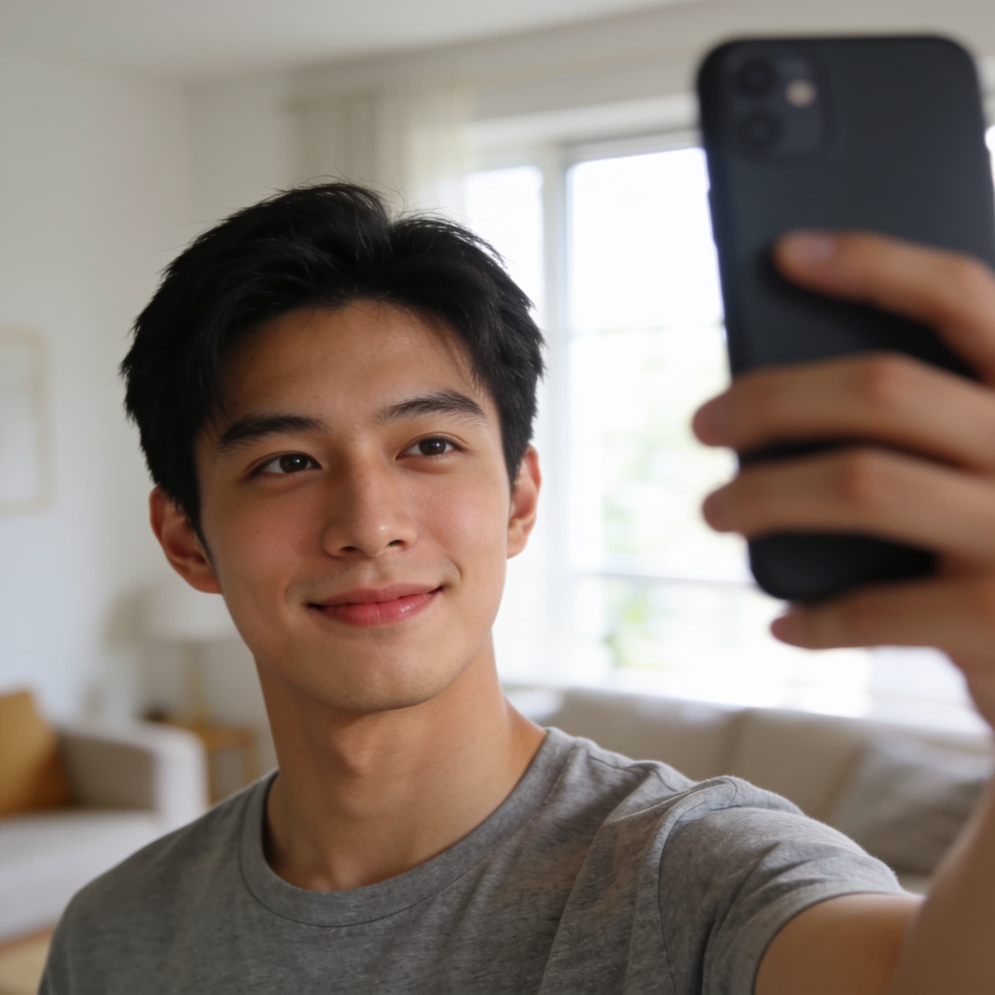 the fictional test selfie we fed seedance 2.0 as the henshin source image: front-facing, even window light, head and shoulders